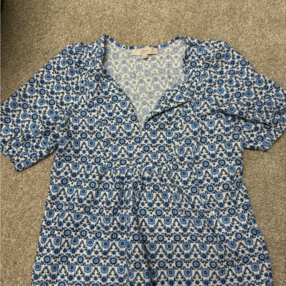 LOFT Floral Blue and White Blouse